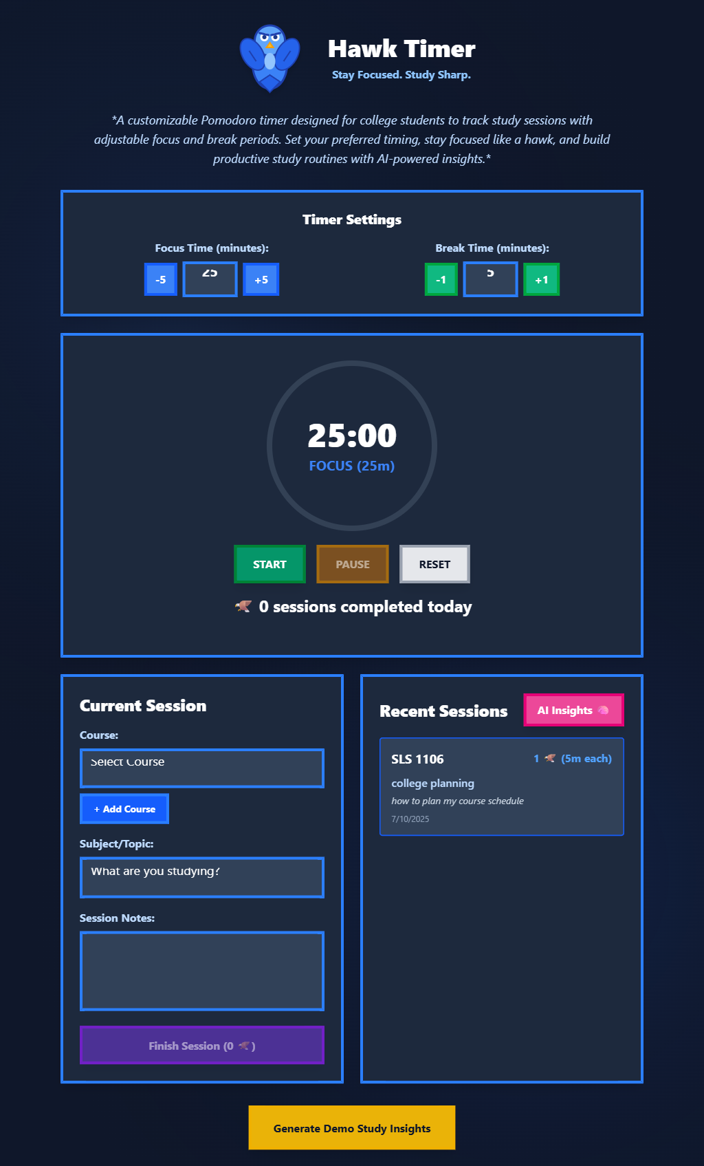 Custom Pomodoro Timer Screenshot